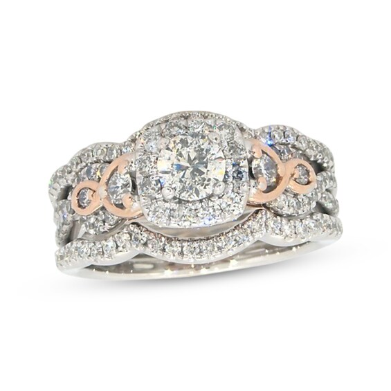 Previously Owned Round-Cut Diamond Halo Bridal Set 1-1/4 ct tw 14K Two-Tone Gold 7