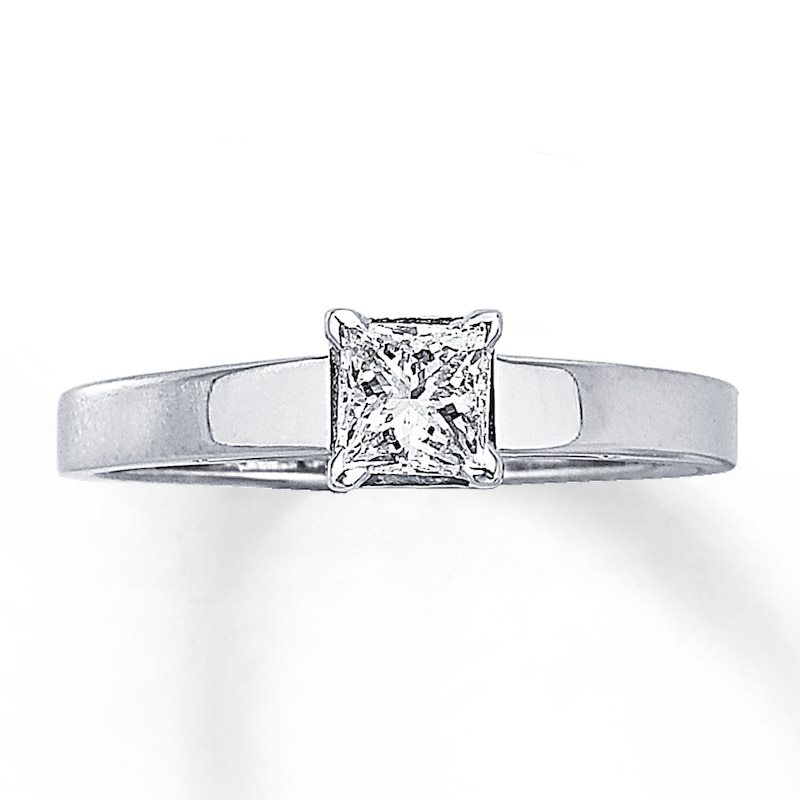 Main Image 1 of Previously Owned Diamond Solitaire Ring 1/2 carat Princess-Cut 14K White Gold