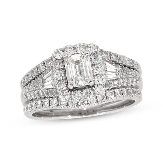 Previously Owned Emerald-Cut Diamond Bridal Set 2-1/5 ct tw 14K White Gold Size 11