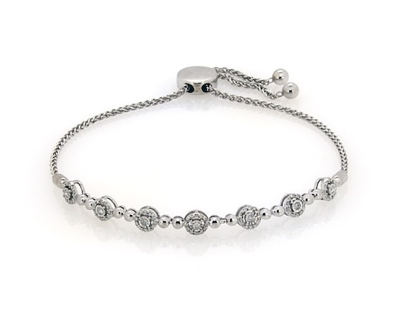 Previously Owned Diamond Bolo Bracelet 1/3 ct tw Round-cut 10K White Gold 9.5