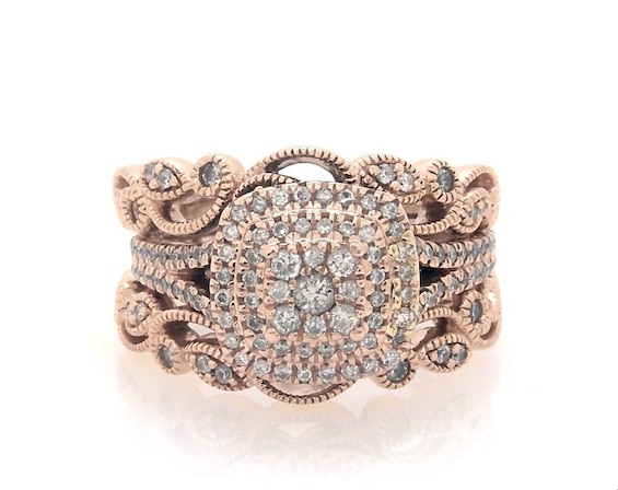 Previously Owned Round-Cut Diamond Halo Bridal Set 1/2 ct tw 14K & 10K Rose Gold Size 5