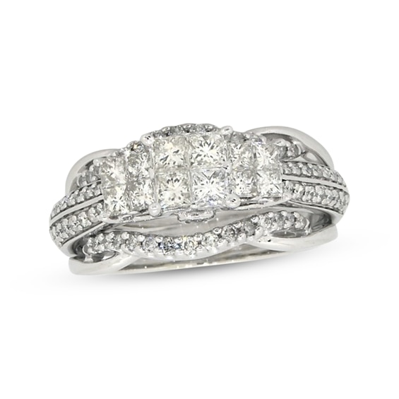 Previously Owned Princess-Cut Quads Diamond Bridal Set 1-1/8 ct tw 14K White Gold Size 6.75