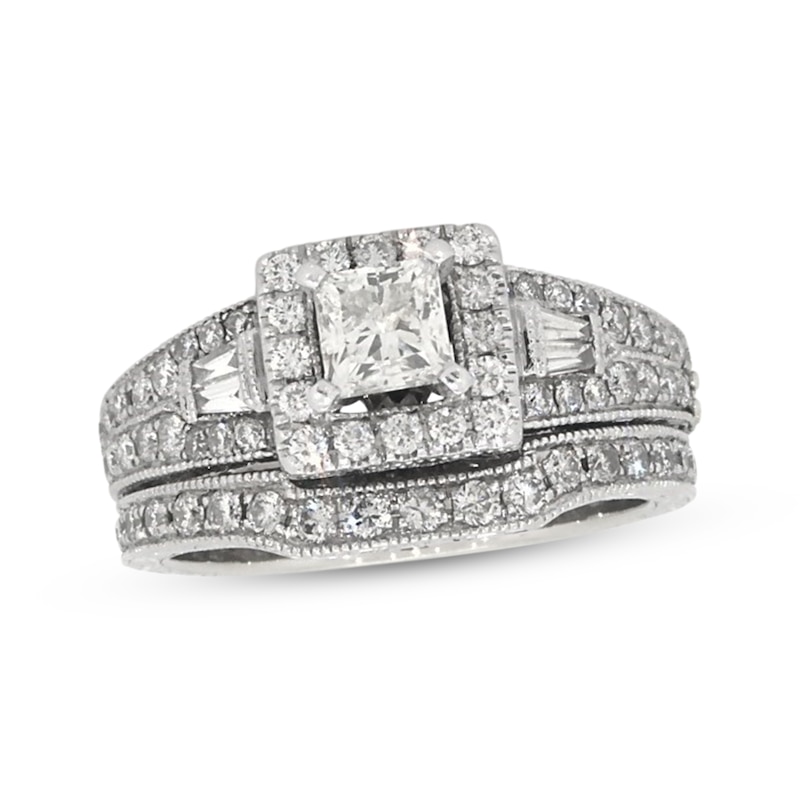 Main Image 1 of Previously Owned Neil Lane Princess-Cut Diamond Bridal Set 1-1/3 ct tw 14K White Gold Size 6