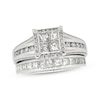 Thumbnail Image 1 of Previously Owned Princess-Cut Quad Diamond Bridal Set 1-3/8 ct tw 14K White Gold Size 7