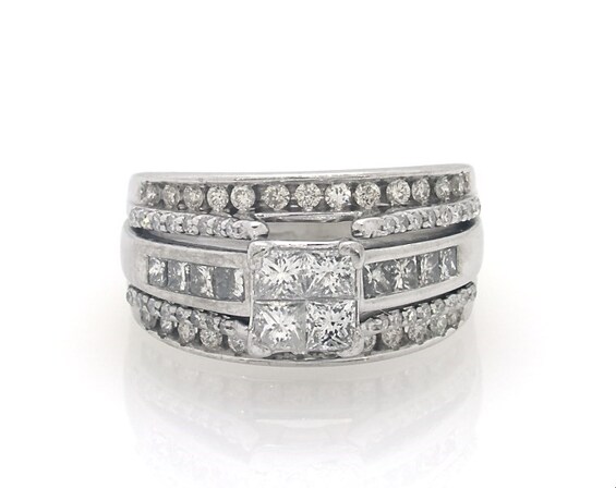 Previously Owned Princess-Cut Diamond Quad Bridal Set 1-1/3 ct tw 14K White Gold Size 7.5