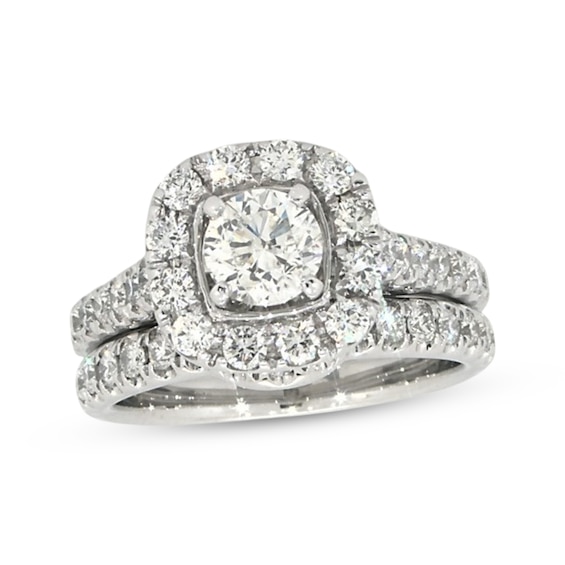 Previously Owned Neil Lane Round-Cut Diamond Halo Bridal Set 1-1/2 ct tw 14K White Gold Size 4.5