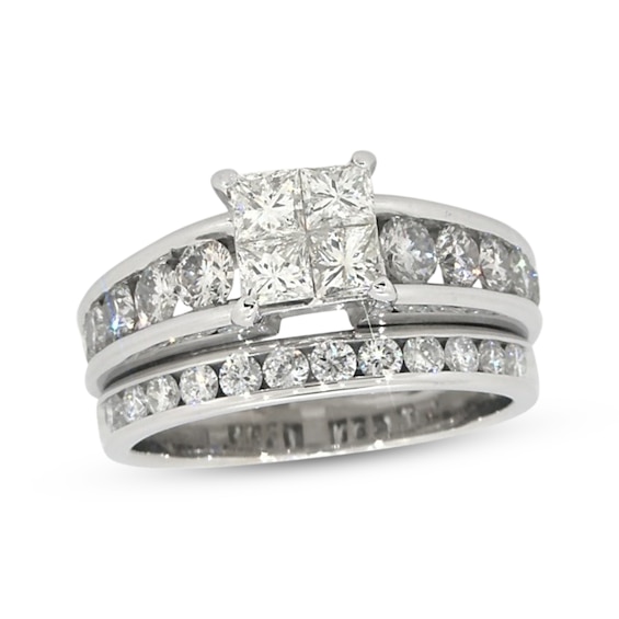 Previously Owned Princess-Cut Quad Diamond Bridal Set 2-1/4 ct tw 14K White Gold Size 7.75