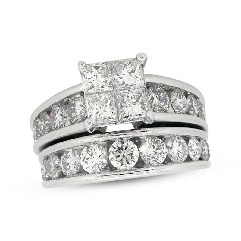Main Image 1 of Previously Owned Princess-Cut Quad Diamond Bridal Set 3 ct tw 14K White Gold Size 8