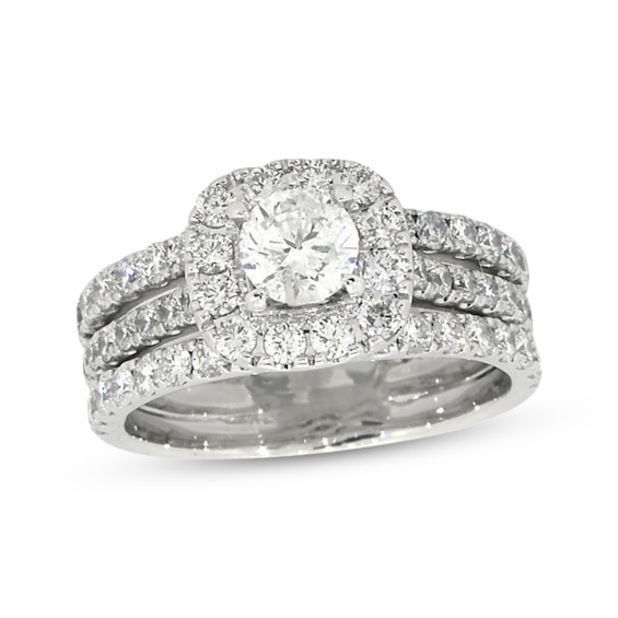 Previously Owned Neil Lane Round-Cut Diamond Halo Bridal Set 2-3/4 ct tw 14K White Gold Size 9