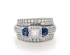 Thumbnail Image 1 of Previously Owned Princess-Cut Diamond & Sapphire Bridal Set 1-1/2 ct tw 14K White Gold Size 5.5
