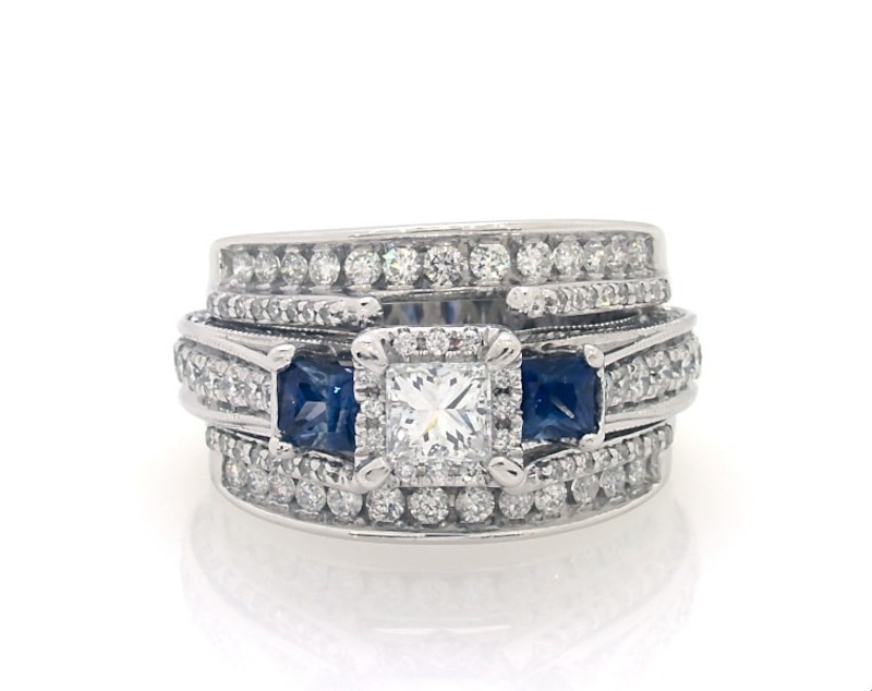 Previously Owned Princess-Cut Diamond Sapphire Bridal Set 1-1/2 ct tw 14K  White Gold Size