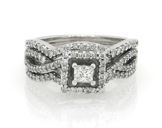 Previously Owned Princess-Cut Diamond Square Frame Bridal Set / ct tw 14K White Gold Size 5