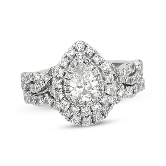 Previously Owned Neil Lane Pear-Shaped Diamond Double Halo Bridal Set 1-1/2 ct tw 14K White Gold Size 6