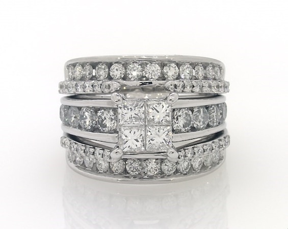 Previously Owned Princess-Cut Quad Diamond Bridal Set 2-5/8 ct tw 14K White Gold Size 6.5