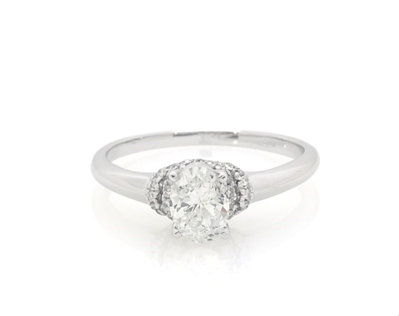 Main Image 1 of Previously Owned Diamond Engagement Ring 5/8 ct tw Oval & Round-cut 14K White Gold (I/I2)