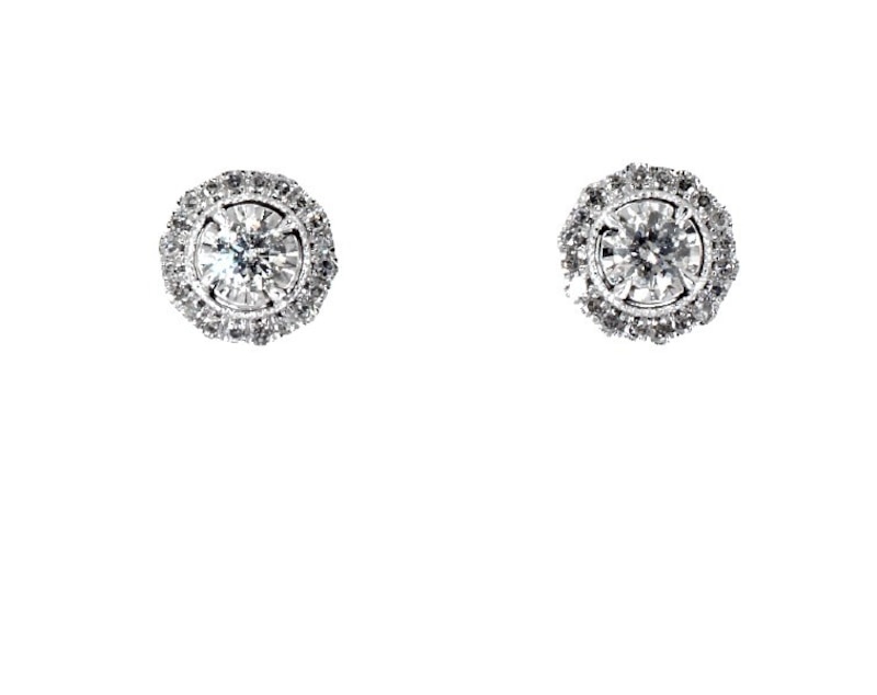 Previously Owned Round-Cut Diamond Halo Stud Earrings 1/2 ct tw 10K White Gold
