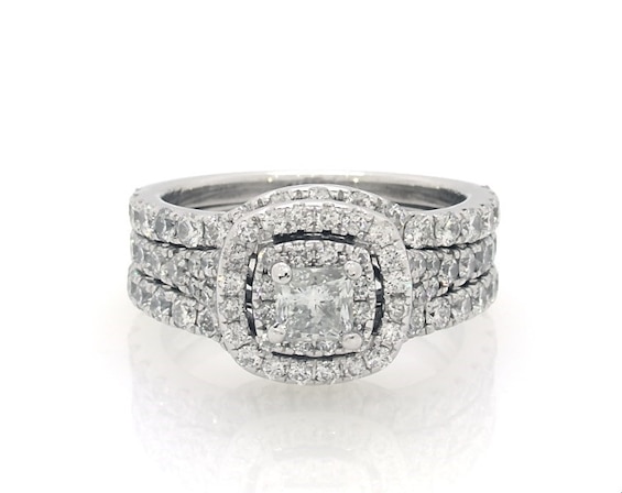 Previously Owned Princess-Cut Diamond Double Halo Bridal Set 1-7/8 ct tw 14K White Gold Size 5