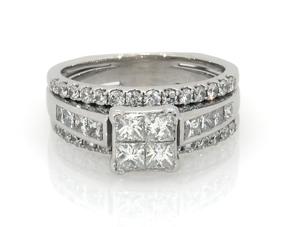 Previously Owned Princess-Cut Quad Diamond Bridal Set 1-1/3 ct tw 14K White Gold 5