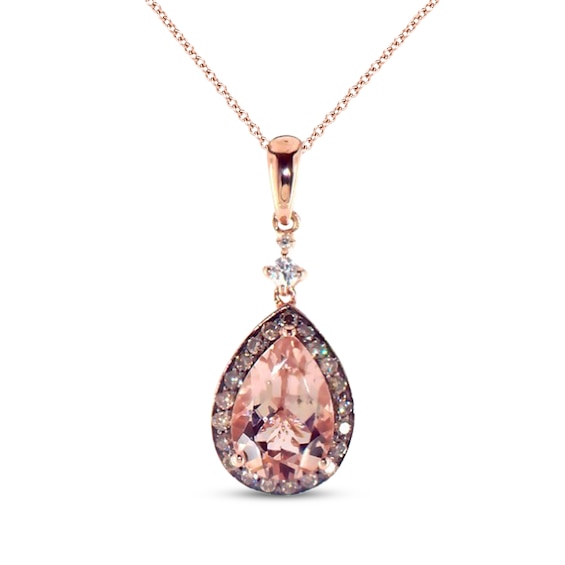 Previously Owned Le Vian Pear-Shaped Morganite Necklace 1/5 ct tw Diamonds 14K Strawberry Gold 18"