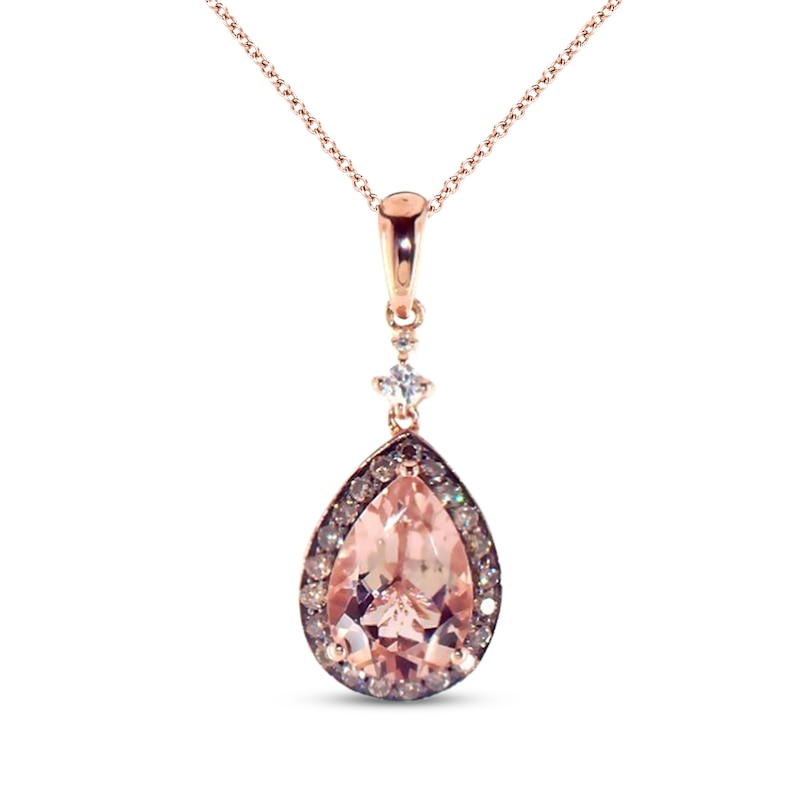 Main Image 1 of Previously Owned Le Vian Pear-Shaped Morganite Necklace 1/5 ct tw Diamonds 14K Strawberry Gold 18&quot;
