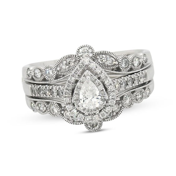 Previously Owned Pear-Shaped Diamond Double Halo Bridal Set ct tw 14K White Gold Size