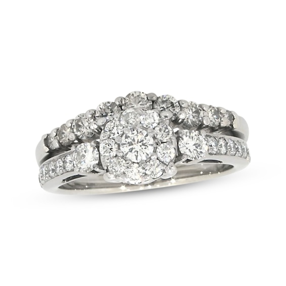 Previously Owned Round-Cut Diamond Flower Bridal Set 1 ct tw 14K White Gold Size 5.25