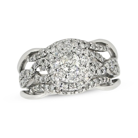Previously Owned Round-Cut Diamond Double Halo Bridal Set 1-1/5 ct tw 14K White Gold Size 7.5