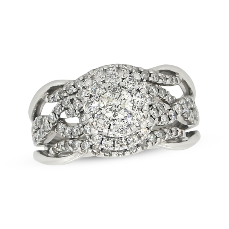 Main Image 1 of Previously Owned Round-Cut Diamond Double Halo Bridal Set 1-1/5 ct tw 14K White Gold Size 7.5