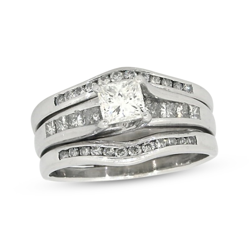Main Image 1 of Previously Owned Princess-Cut Diamond Bridal Set 1-1/4 ct tw 14K White Gold Size 7.5
