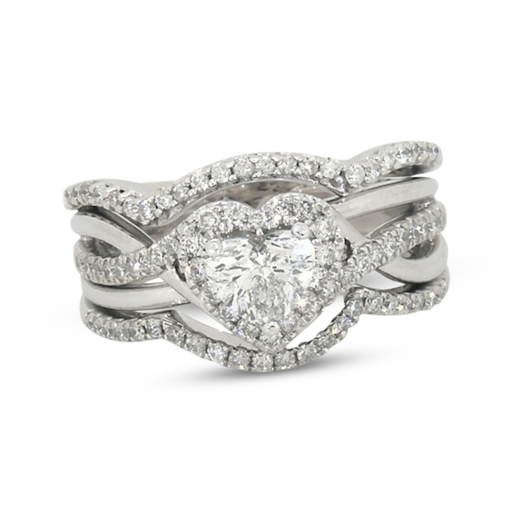 Previously Owned Heart-Shaped Diamond Bridal Set 1 ct tw 14K & 10K White Gold Size 5.25