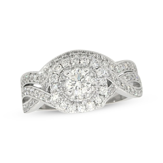 Previously Owned Neil Lane Round-Cut Diamond Double Halo Bridal Set 1 ct tw 14K White Gold Size