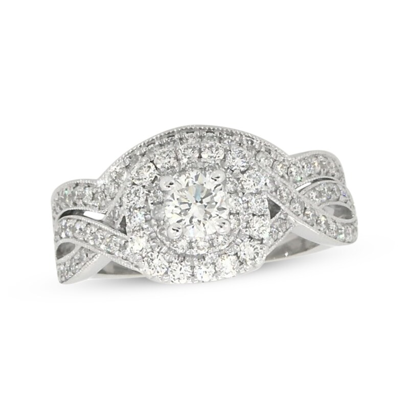 Main Image 1 of Previously Owned Neil Lane Round-Cut Diamond Double Halo Bridal Set 1 ct tw 14K White Gold Size 5.5