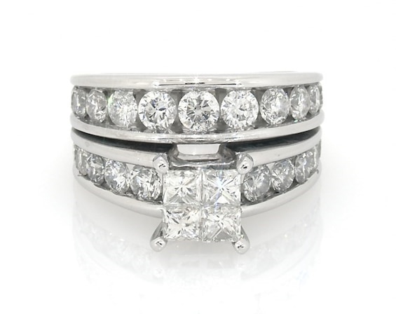 Previously Owned Princess-Cut Quad Diamond Bridal Set 3 ct tw 14K White Gold Size 5.75