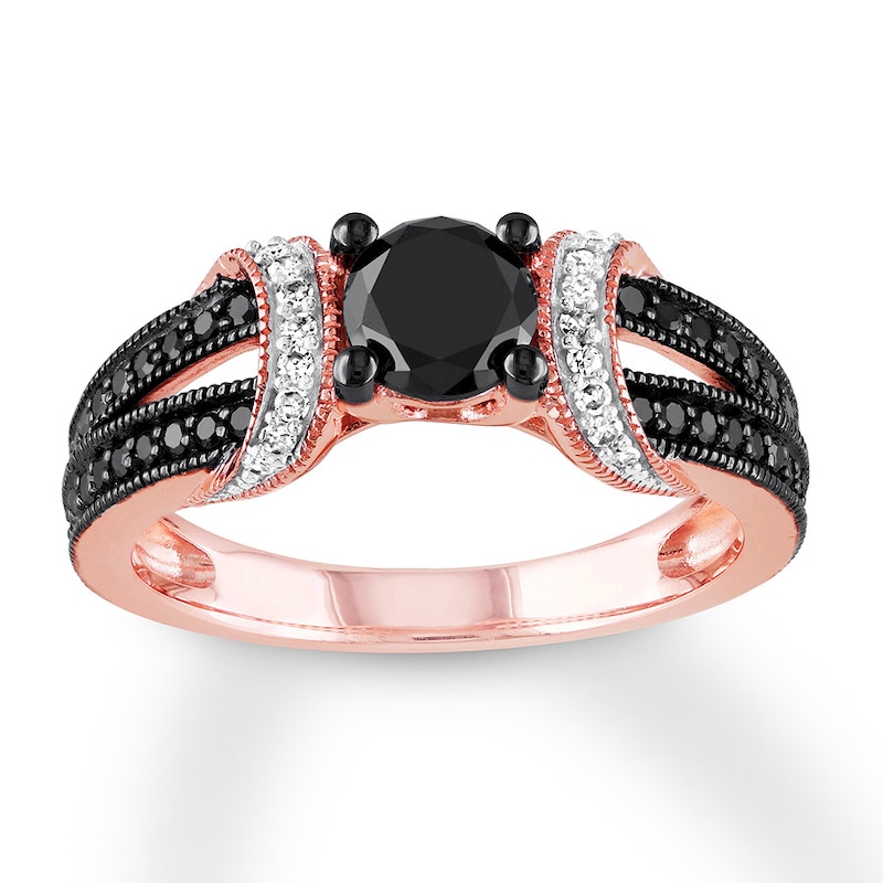 Main Image 1 of Previously Owned Black & White Diamond Engagement Ring 1 ct tw 10K Rose Gold Size 7