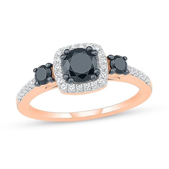 Previously Owned Black & White Diamond Engagement Ring 7/8 ct tw Round-cut 10K Rose Gold