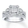 Thumbnail Image 1 of Previously Owned Princess-Cut Multi-Diamond Center Bridal Set 1/2 ct tw 10K White Gold Size 9