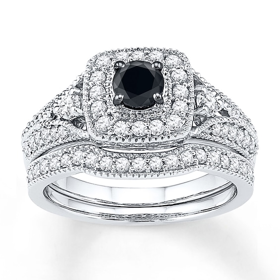 Previously Owned Black & White Diamond Bridal Set 7/8 ct tw 10K White Gold