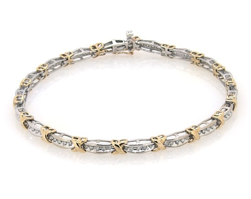Main Image 1 of Previously Owned Diamond Crossover Bracelet 1-1/4 ct tw 10K Two-Tone Gold 9"
