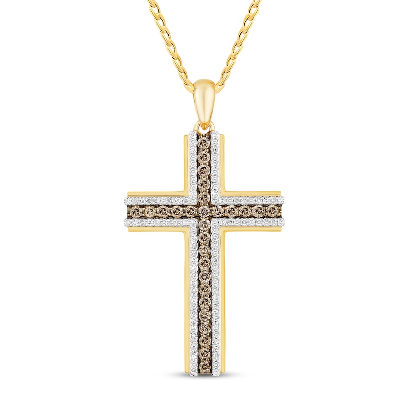 Main Image 1 of Previously Owned Diamond Cross Necklace 1 ct tw 10K Yellow Gold 22"