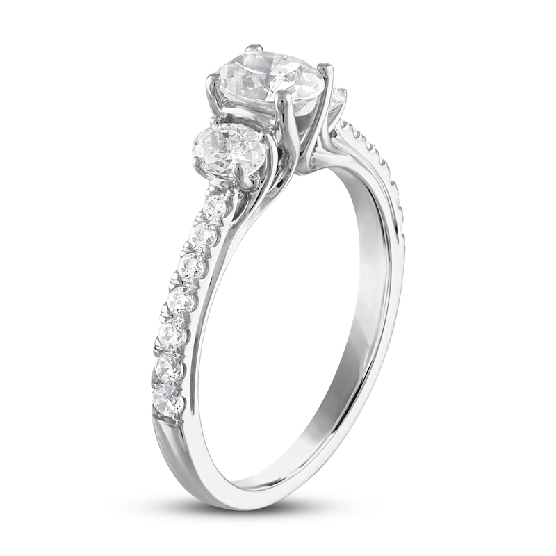 Main Image 2 of Previously Owned Three Stone Diamond Engagement Ring 1 ct tw Oval/Round 14K White Gold