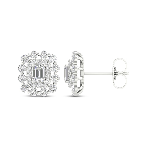Previously Owned KAY Lab-Grown Diamonds Emerald-Cut Stud Earrings 1 ct tw 14K White Gold