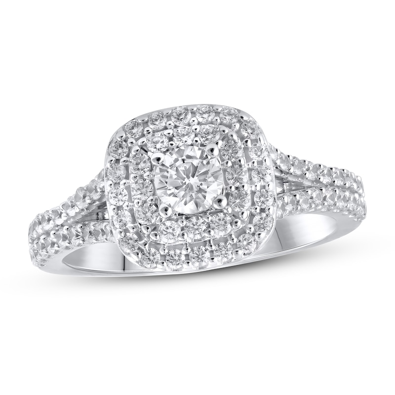 Main Image 1 of Previously Owned Lab-Grown Diamonds Cushion Frame Engagement Ring 1 ct tw 14K White Gold