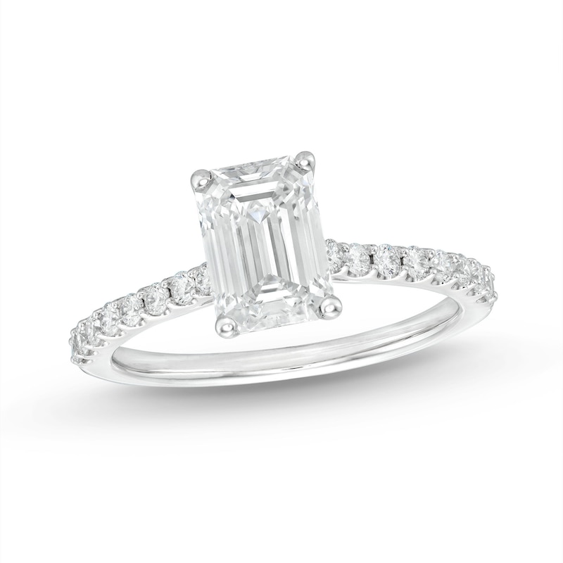 Main Image 1 of Previously Owned Lab-Grown Diamonds Emerald-Cut Engagement Ring 1-3/4 ct tw 14K White Gold