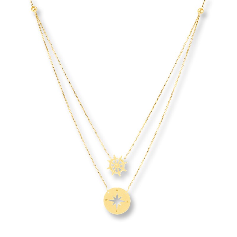 Main Image 1 of Previously Owned Shipwheel & Compass Layered Necklace 14K Yellow Gold 18&quot;