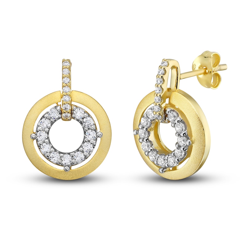 Main Image 1 of Previously Owned Diamond Circle Drop Earrings 1/2 ct tw Round-cut 10K Yellow Gold