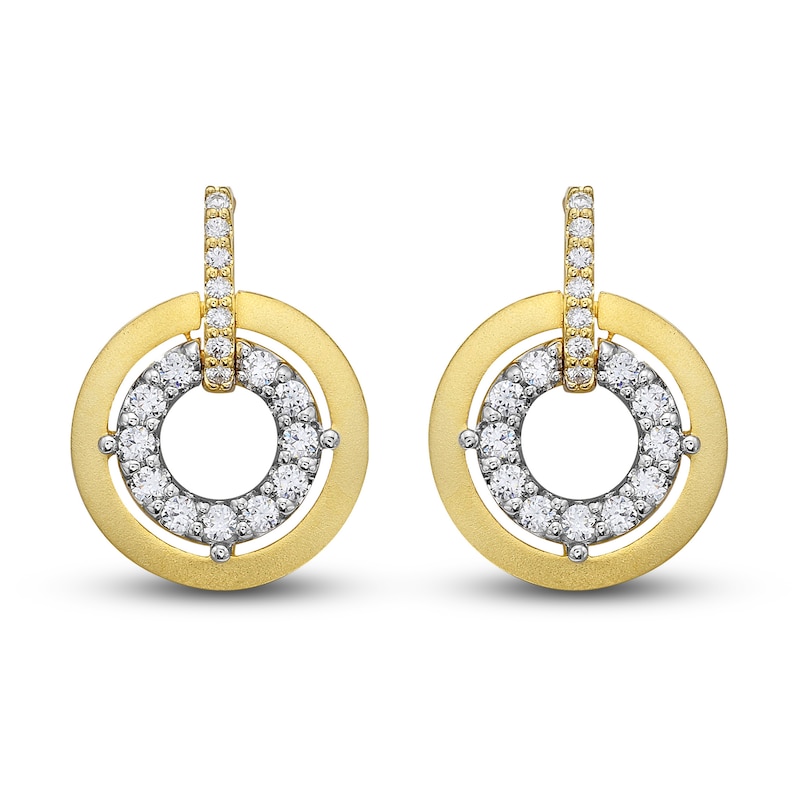 Main Image 2 of Previously Owned Diamond Circle Drop Earrings 1/2 ct tw Round-cut 10K Yellow Gold