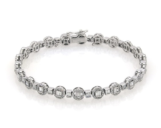 Previously Owned Neil Lane Baguette & Round-Cut Diamond Bracelet 2-1/2 ct tw 14K White Gold 7.5"