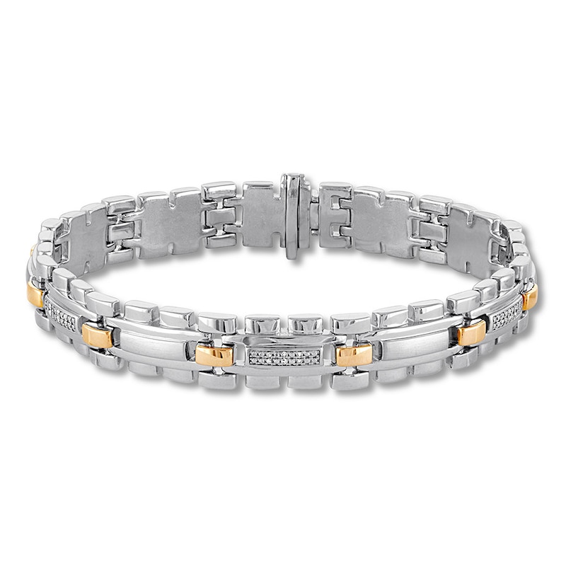 Main Image 1 of Previously Owned Men's Diamond Bracelet 1/10 ct tw Sterling Silver/10K Yellow Gold 8.5"