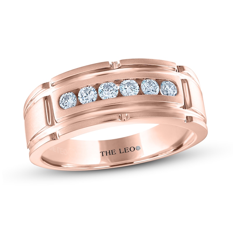 Main Image 1 of Previously Owned Men's THE LEO Diamond Wedding Band 3/8 ct tw Round-Cut 14K Rose Gold