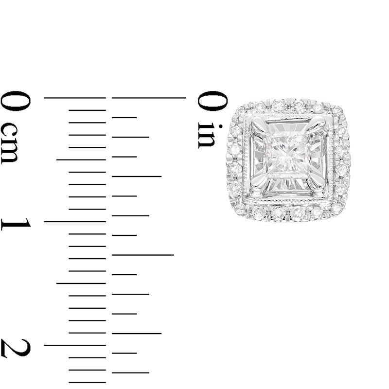 Main Image 2 of Previously Owned Diamond Stud Earrings 1 ct tw Princess & Round-cut 10K White Gold (J/I3)